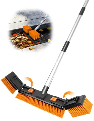 18.5/47cm Adjustable Head Push Broom for Outdoor 57/145cm Thickened Stainless Steel Handle Ergonomic Shop Broom Stiff Bristle Heavy Duty Industrial Concrete Garage Patio Garden Yard Deck Driveway