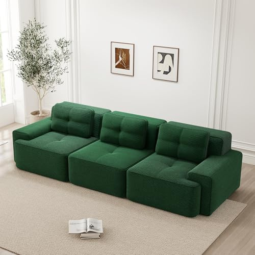 Kelodan Modulares Cloud-Eckcouch Grün, 3-Sitzer Bequemes Corduroy-Polster, Tiefsitz-System für Wohnzimmer, Montagefrei