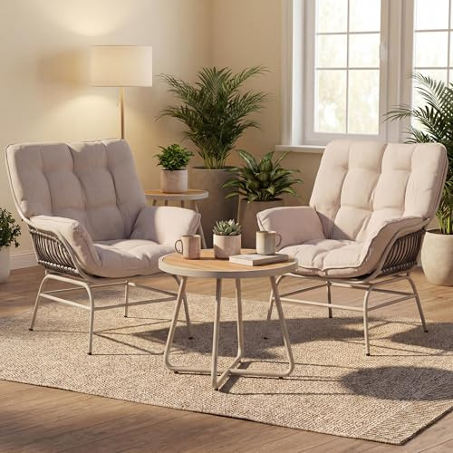 Mendler 2er-Set Loungestuhl HWC-P75 Stoff - hellgrau, Polster beige | Loungesessel, Relaxstuhl, 220g/m², Poly-Rattan, Metall