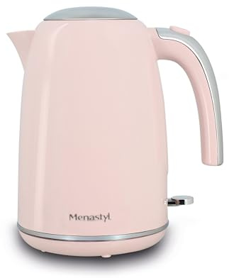 MENASTYL - Bouilloire Électrique Design Rétro 1,7L en Acier Inoxydable – Ébullition Rapide 2200W, Arrêt Automatique et Protection Ébullition à Sec, Sans Fil, Filtre Amovible – Rose - 6025059