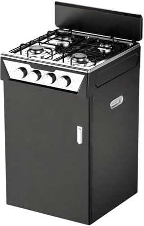 CUCINA A GAS 4 FUOCHI - FORNELLO A GAS 4 FUOCHI CON VANO PORTABOMBOLA | NERO