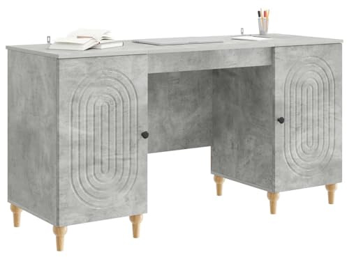 vidaXL Schreibtisch mit Tür Betongrau 142,5 x 50 x 75 cm Holzwerkstoff, Wohnzimmer, Rechteckiger Tisch, Moderner Stil, Viel Stauraum, Holzwerkstoff, Minimalistisch, Funktionell