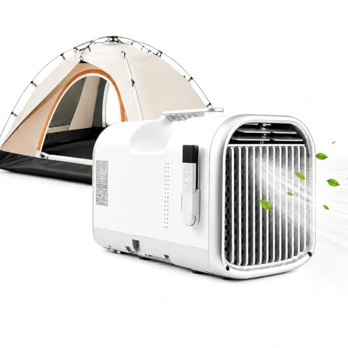 KPOUYYDS Portable AC Unit, Camping Air Conditioner 5100 BTU 110/220V 400W Low Power 4-in-1 Quiet Motor Auto-Evaporate 12H Timer Remote 60°F-88°F for Tent Truck RV Small Room Adventures T1pro