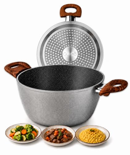 IPEA Casseruola Induzione 24 CM Antiaderente in Alluminio - [ LINEA INDUSTONE ] - Per Minestre, Verdure, Risotti - Pentola Alta per Cucinare e Bollire Pasta, Carne, Pesce - Manici Ergonomici