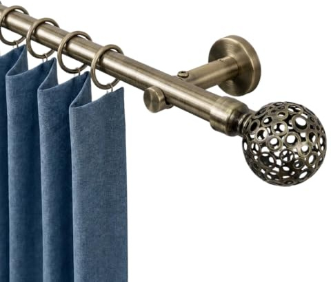 Rollmayer Gardinenstange Ø19mm 160cm Antik Gold 1-läufig mit Goplana | Metall, Wandbefestigung ohne Ringe, Für Wohnzimmer Schlafzimmer Büro
