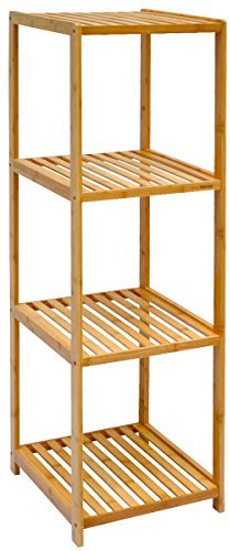 DuneDesign XL Bambus Holz Regal 124,5 x 38 x 39,5 cm 4 Fächer Stand-Regal Badezimmer Ablage Küchen Aufbewahrung Badregal
