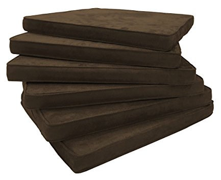 Sedex 6er Set Stuhlkissen Larissa Mikrofaser Sitzpolster Kissen Sitzkissen mit Schlaufen (Dunkelbraun)