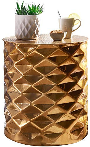 Wohnling Beistelltisch 43,5x48x43,5 cm Aluminium Couchtisch Gold Orientalisch Rund, Flacher Hammerschlag Sofatisch Metall, Design Anstelltisch Modern, Loungetisch Indisch Stubentisch Klein
