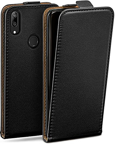 moex Flip Case für Huawei Y7 / Y7 Prime (2019) Hülle klappbar mit 360 Grad Schutz, Handyhülle mit Displayschutz, PU Leder Handytasche Lederhülle, Flip Case Cover Klapphülle, Schwarz