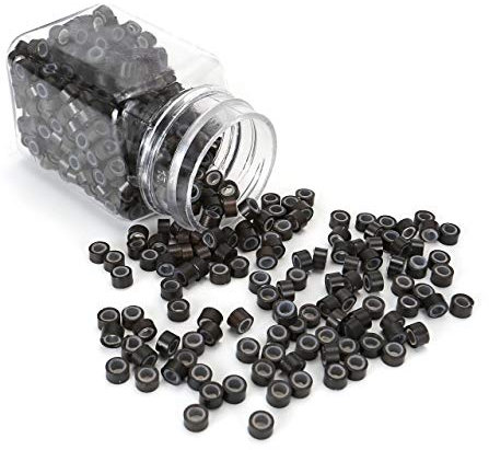 Faletony 500-1000 Stücke Microrings mit Silikon Set, Einsatz Microringe Haarverlängerung in Schwarz/Blond/Draun/Dunkelbraun (Dunkelbraun, 500 Stücke)