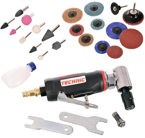 TC TECHNIC Mini Druckluft-Winkelschleifer AT-7034MSK, Schleifsteine, 6 mm Kapazität, 20000 U/min, 1/4 Zoll Lufteinlass