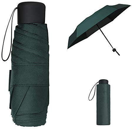 Vicloon Taschenschirm, Mini Regenschirm mit 6 Edelstahl Rippen, Sonnenschutz Regenschirm, Freien UV Faltender regenschirm, Klein, Leicht, Kompakt, UV-Faltender für Erwachsene und Kinder - Dunkelgrün