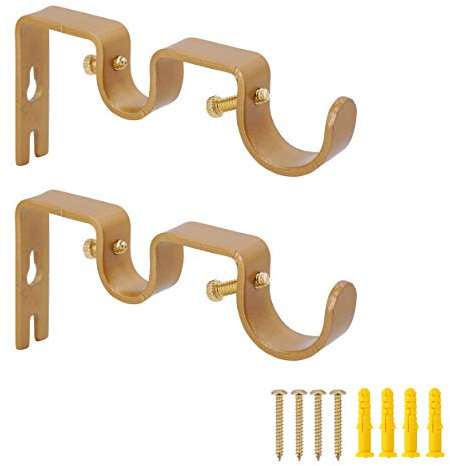 AddGrace 2 Stück Doppel-Gardinenhalter für 2,5 cm und 5/8 Zoll Gardinenstange, Wandmontage, für Wohnzimmer und Schlafzimmer, goldfarben