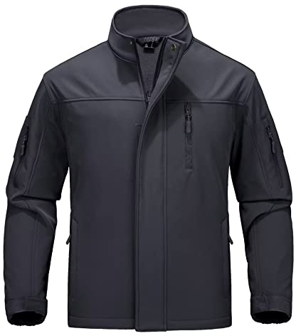 MAGCOMSEN Mens Tactical Jacket Warm Fleece Lined Softshell Jacket Stand Collar Windbreaker Outwear Black XL