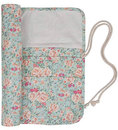 Coopay Knitting Needle Roll, Knitting Needle Wrap for Straight Short Double Pointed Needles or Tunisian Crochet Hook Storage, Knitting Pins Case and Bags Empty Organizer Holder, Canvas, Springtime