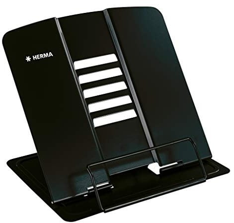 HERMA 19972 Leseständer für Bücher Schwarz, faltbarer Buchständer aus Metall für Kinder, Buchstütze für Jungen & Mädchen, verstellbarer Kochbuchhalter für Schule, Büro & Küche