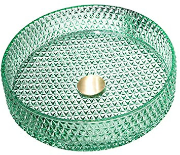 SHUGUANG Lavabo de Vidrio, Lavabo Cristal Cilíndrico Lavamanos Cristal Baño, Lavabo sobre Encimera para Baño con Anillo de Montaje, Drenaje de Agua, 400×400×105mm,Verde
