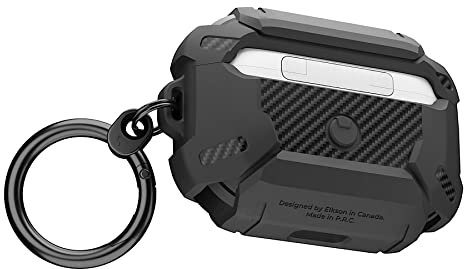 elkson Exia Series AirPods Pro 2/1 Case, Shockproof Case Cover with Keychain, Full-Body Hard Shell Carbon Fiber Protective Bumper for AirPod Pro Black Exia Series Front LED Visible