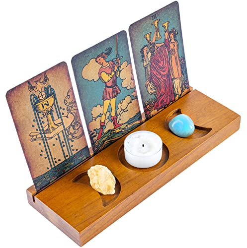 Curawood Tarotkartenhalter Ständer – Präsentieren Sie Ihre täglichen Bestätigungskarten – Tarotkartenständer aus Holz – Tarot-Lesezubehör – Tarotkarten-Display – Wicca-Altarzubehör
