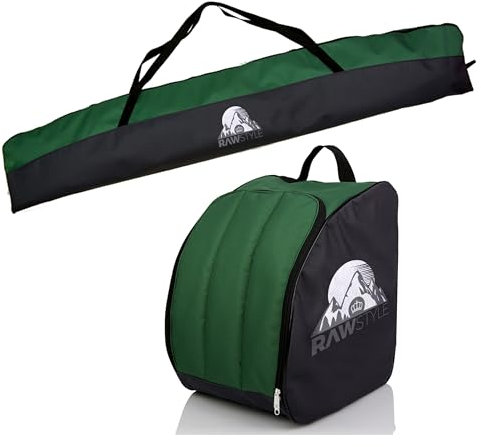 Rawstyle Skitasche Ski-Schuh-Tasche Set, SKI-Tasche, 160cm oder 180cm, wasserdicht, Ski Bag, Ski Cover, Wintersport, Kombi (schwarz-dunkelgrün, Set 180cm)