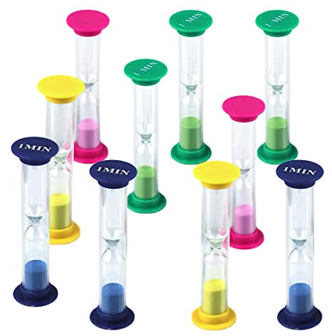 Sablier Minuterie, XiXiRan Minuterie Sablier Enfant, 10 Pièces Sabliers Pedagogiques, Sabliers 1Minute, Très Approprié pour La Cuisine, Les Cours, Les Divertissements (10 pièces (1 Minute))