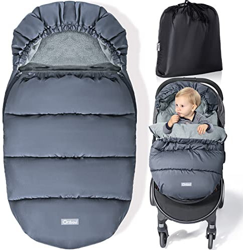 Orzbow Fußsack Kinderwagen Winter,Winterfußsack Kinderwagen mit Große Kapuze,Warmes Polarfleece-Futter,Reißverschluss,Abnehmbar und Waschbar (Grau)