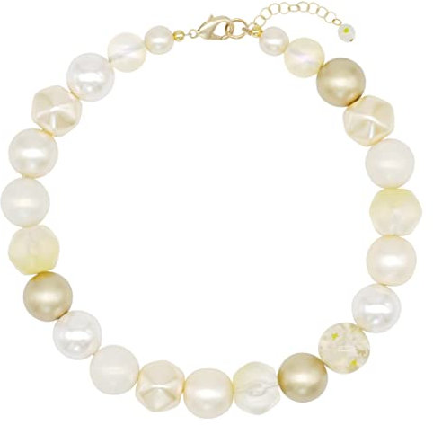 Feliss Handmade: Ketten aus Perlen Halskette Damen Statement Kette 45 cm lang in Boho Style. Choker Halsband Schmuck. Beads Perlenkette Frauen weiß