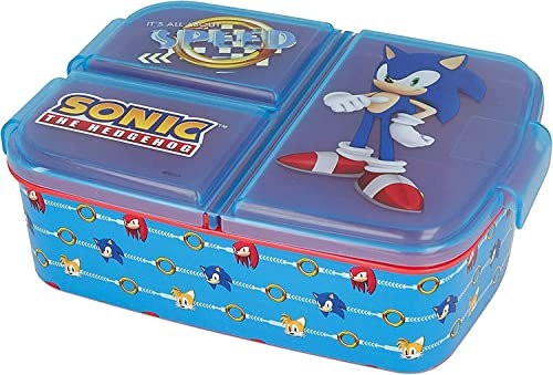 various Fiambrera para Niños-Sandwichera con 3 Compartimentos para Guardería, Fiambrera con División Infantil de Plástico Libre de BPA, Gran regalo para niños(Sonic)