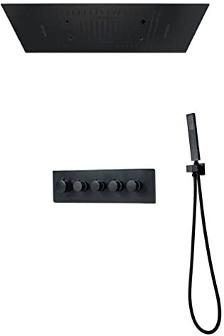 Luxury Rain Shower System, 60x80cm LED Shower Head with Bluetooth Music Speaker, Bathroom Thermostatic Shower Faucet Set,Phone Control Black