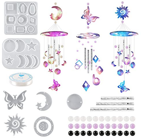 YWNYT Epoxidharz-Formen für Windspiele, 3er-Set, Silikonharz, DIY-Silikonformen, Mond-Design, Windglocke, Epoxidharz, Schmetterling, Sonne, Stern, Mond, Serie für Wandbehang, Heimdekorationen