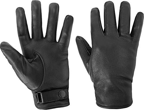 normani BW Lederhandschuhe gefüttert mit Druckknopfverschluss Farbe Dunkelschwarz Größe M