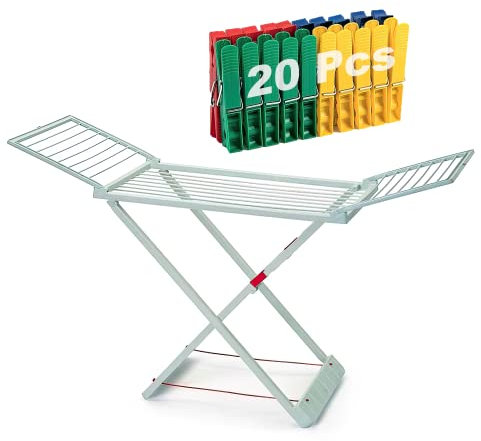 ForenTex Tendederos Plegables con alas, Hecho de Resina, Superficie de tendido 20 m, con Bloqueo de Seguridad, Resistente al Sol, Incluye 20 Pinzas (Verde)