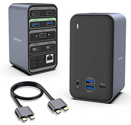 DOB SECHS Laptop USB C Docking Station Dual Monitor for Non-M1/M2 MacBook Pro/Air, 13-in-2 Dock Hub Multiport Adapter to 2 HDMI,VGA,USB A/C,Audio, Mic,Ethernet,PD 87W Charging for Laptop UC2403