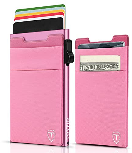 TOYFID Minimalistische Brieftasche-RFID-Schutz-Kartenhalter-Pop up Geldbörse-Schlankes Kreditkartenetui mit Münzfach