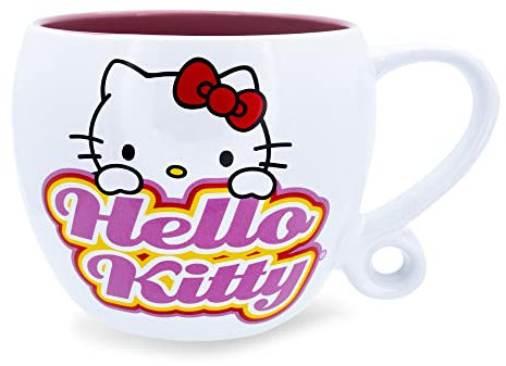 Silver Buffalo Sanrio Hello Kitty Hearts - Tazza da caffè in ceramica con manico ad anello, per tè, espresso, cacao, contiene 470 ml