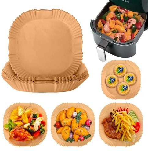 Avilia 50 pz Carta Forno per Friggitrice ad Aria | Teglia per friggitrice ad aria | Carta da forno | Teglie per friggitrice ad aria Antiaderente antigrasso (Quadrata - 16 cm)