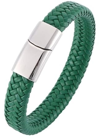 Homxi Grün Armbänder Herren,Herren Armbänder Edelstahl Geflochtenes Leder Herren Armbänder 20.5 cm