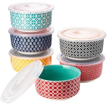 DOWAN Moldes para Soufflé con Tapas Set, 6 X 235ml Baking Moldes de Porcelana para Hornear Crema Catalana y Tartas, Cuencos de Postre, Apto para Horno y Freidora de Aire, Ø 11cm-Color Vibrante