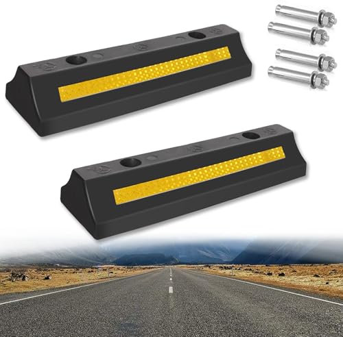 2 x Radstopper, 48x15x8 cm Parkplatzbegrenzung, Einparkhilfe Garage, Parkstopper mit Dehnschraube und Reflektierende Streifen, Parkplatzsperren für Parkplätze Garage Parkhäuser