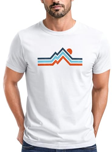Neverless® Herren T-Shirt Berge Wandern Bergmotiv Aufdruck Printshirt Gebirge Outdoor Fashion Streetstyle