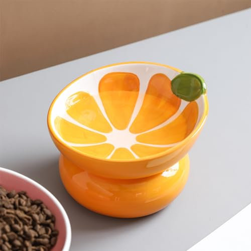 Diskary Gamelle Chat,Gamelle Eau Chat en Céramique Surélevée Inclinable à 15°, Parfait pour Chats, Les Chiots et Petits Chien, Accessoire Chat (Orange 15°)