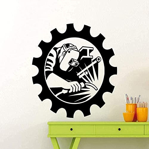TUOQIANNAN Adesivo da parete rimovibile - motivo ingranaggio saldatore, adatto per la decorazione della casa in stile industriale, adesivo da parete in vinile nero 42 x 42 cm
