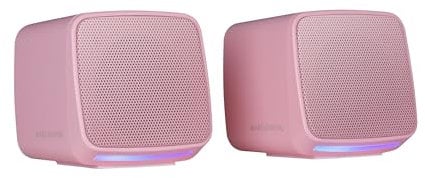 Mars Gaming MS-Pro, Altavoces Compactos 10W, Iluminación RGB Flow Dinámica, Altavoz PC con Caja de Control y Entrada Jack 3.5mm, Altavoces Gaming Compatibles con PC/Mac/Smartphone/Tablet, Rosa