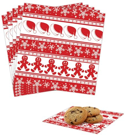 POPOYU 100PCS Weihnachten Lebensmittelqualität Geschenkpapier, Blätter Backpapier, Lebensmittelkorb Liners Papier, Feinkostpapier für Kuchen, Brote, Pommes Frites, Sandwiches, Pizza, Burger, Hot Dogs