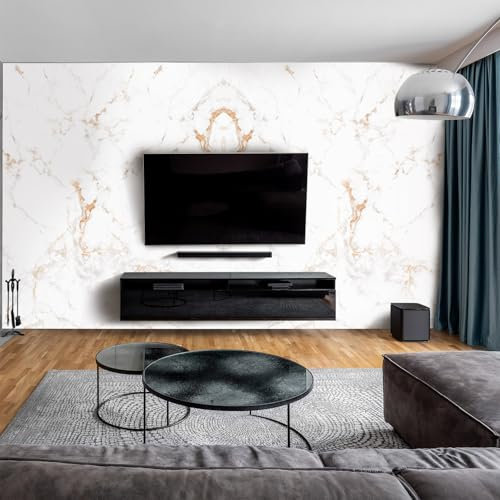 dedeco Wohnzimmerrückwand TV-Wand Wandpaneel Wohnrückwand Rückwand Tapetenersatz, Motiv: Marmor V18, 250 x 100 cm, Nano-Protect: hochglanz, wasserfest, robust, als Wandverkleidung aus Hartschaum PVC