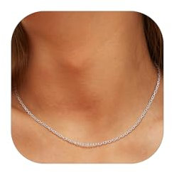 Suplight Gliederkette Silber Edelstahl Choker Kette 2mm Rolokette ohne Anhänger Wasserfest Collier O kette Halsband für Frauen Mädchen Damen, 35+2cm, Geschenk für Geburtstag
