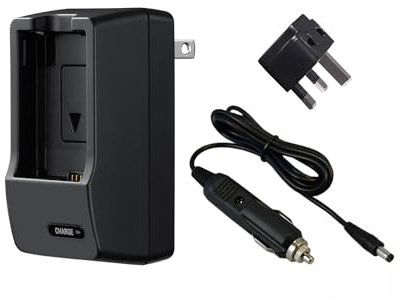 Chargeur de batterie compatible avec Canon Powershot G15. Tension universelle (100-240 V), design compact portable, prise rabattable (chargeur de voiture et adaptateur prise britannique)