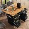Seyakany Isla de cocina moderna, mueble de cocina, carro extensible con ruedas y encimera, carro de servicio con estante de especias y 8 cajones, negro