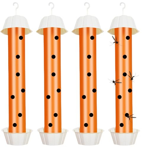LEKEFETO 4 Stück Groß Fliegenfalle für Innenbereich & Außenbereich, Fliegenfänger Mückenfalle mit Klebestreifen, Fruchtfliegenfalle, Obstfliegenfalle für Innen und Außen - Orange