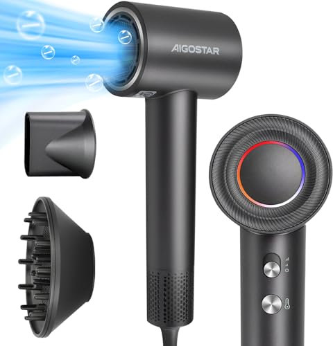 Aigostar Haartrockner, 110.000 U/min, 65 m/s Professioneller Hochgeschwindigkeits Föhn mit 200 Millionen negativen Ionen für schnelles Trocknen, 55dB Leise Fön mit Magnetischem Düse & Diffusor